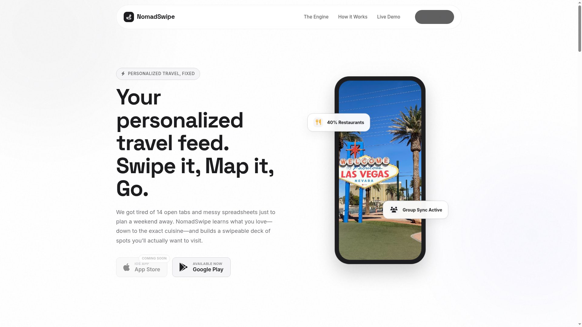 NomadSwipe travel-planning product